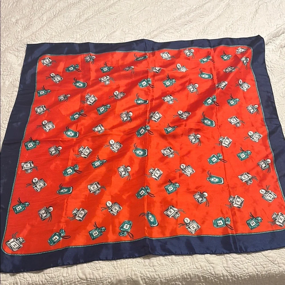 Vintage Chanel Vibrant red and Blue Silk Scarf